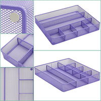 Annova Desk Drawer Organizer/Storage Tray - Metal Mesh with Dividers for Pens, Desktop Accessories, Bathroom, Kitchen, Makeup and Office Supplies (Purple)