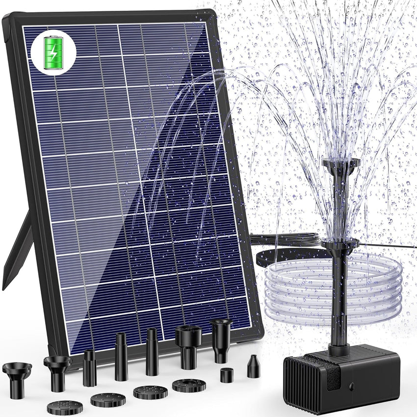 Billing Solar Water Pump with Battery Backup, 7W Solar Pond Pump with 3000mAh Battery 12 Nozzles Solar Fountain Pump with 5ft Tubing Solar Water Features for The Garden Ponds Pool Fish Tank Waterfall