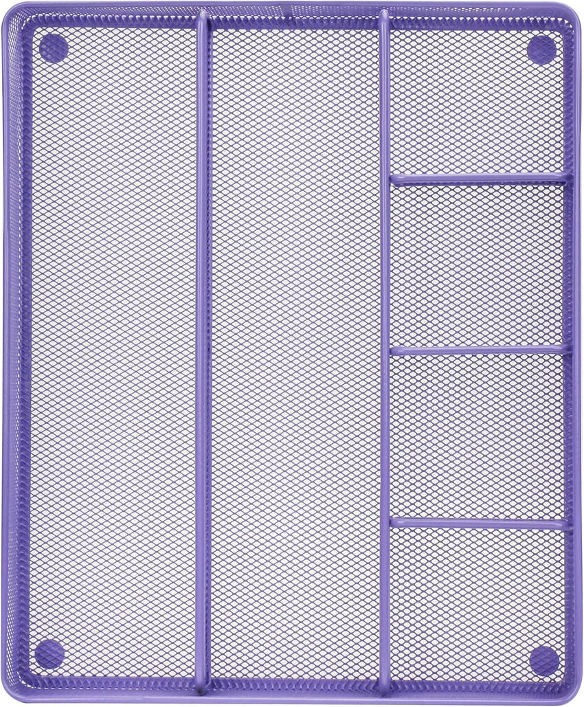 Annova Desk Drawer Organizer/Storage Tray - Metal Mesh with Dividers for Pens, Desktop Accessories, Bathroom, Kitchen, Makeup and Office Supplies (Purple)
