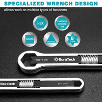 DURATECH Universal Combination Wrench Set, Adjustable Spanner Set, 2-Piece Multifunctional Wrench Set, Total Box-end Ring Spanner Set, 44-in-2, Metric & SAE, 5mm to 27mm & 3/16" to 1-1/16"