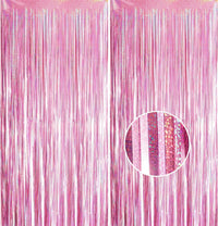 YAAVAAW 2pcs 3.2 x 8.3ft Glitter Pink Tinsel Curtain Foil Fringe Curtain Backdrop Party Streamers Curtain Photo Backdrop Decorations for Birthday School Graduation Hen Girls Party Decorations Pink