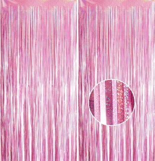 YAAVAAW 2pcs 3.2 x 8.3ft Glitter Pink Tinsel Curtain Foil Fringe Curtain Backdrop Party Streamers Curtain Photo Backdrop Decorations for Birthday School Graduation Hen Girls Party Decorations Pink