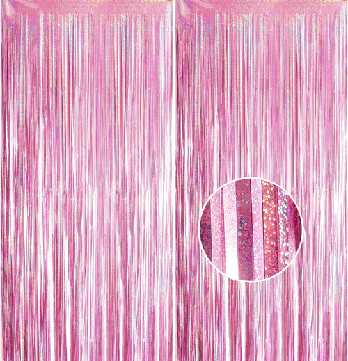 YAAVAAW 2pcs 3.2 x 8.3ft Glitter Pink Tinsel Curtain Foil Fringe Curtain Backdrop Party Streamers Curtain Photo Backdrop Decorations for Birthday School Graduation Hen Girls Party Decorations Pink