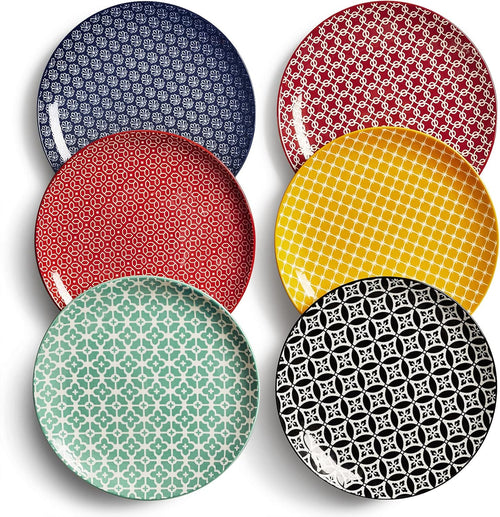 DOWAN 21.6cm Colorful Side Plates, Dessert Plates for Salad, Pasta, Pancakes, Steak - Small Serving Plates for Party, Wedding, Easter, Restaurant, Picnic | Set of 6