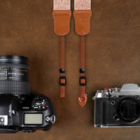Padwa Lifestyle Camera Strap - 2" Cowhide Head Camera Straps for Photographers,Vintage Jacquard Embroidery Woven Cotton Adjustable Shoulder Neck Straps for Cameras,Binoculars (Khaki Yellow flower)
