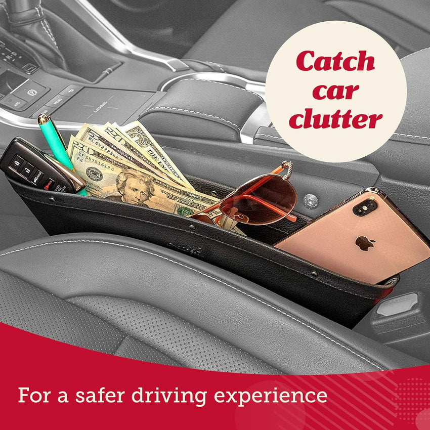 Lusso Gear 2 in 1 Car Seat Gap Organizer | Universal Fit | Storage Pockets Adjust | 2 Set Car Seat Crevice Storage Box | Helps Reduce Distracted Driving & Holds Phone Money Cards Keys Remote