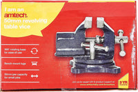 Amtech 50mm Revolving Table Vice Cast Iron Hardened Jaws 360Â° Rotation