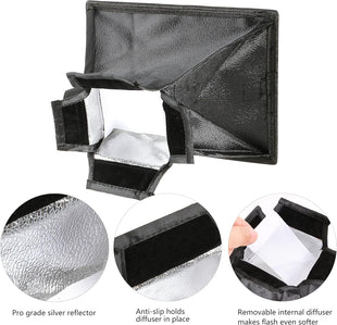 Universal Camera Flash Diffuser Speedlight Softbox Kit, Portable Small Soft Box for Canon Nikon, 20cm Octagon Softbox + 20x15cm Rectangular Softbox with Carry Pouch