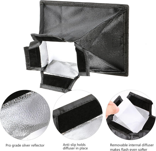 Universal Camera Flash Diffuser Speedlight Softbox Kit, Portable Small Soft Box for Canon Nikon, 20cm Octagon Softbox + 20x15cm Rectangular Softbox with Carry Pouch