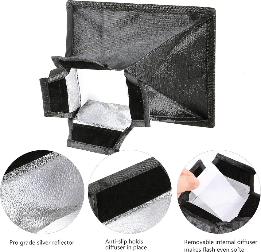 Universal Camera Flash Diffuser Speedlight Softbox Kit, Portable Small Soft Box for Canon Nikon, 20cm Octagon Softbox + 20x15cm Rectangular Softbox with Carry Pouch