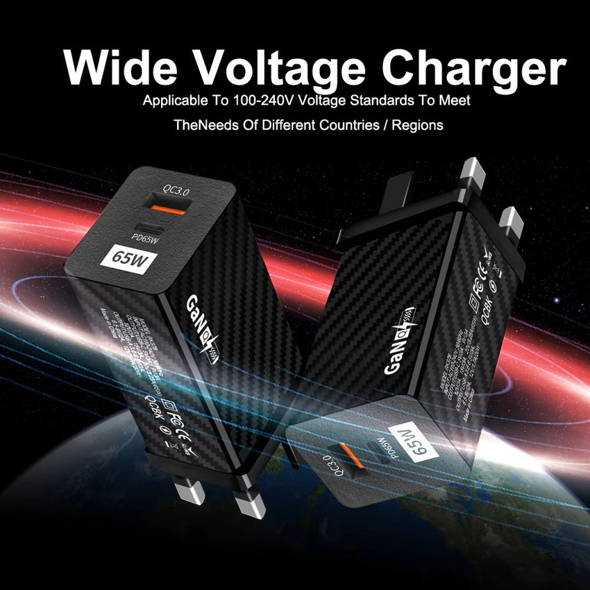 KALINI 65W GaN Fast Charger USB QC 3.0 Wall Charger UK