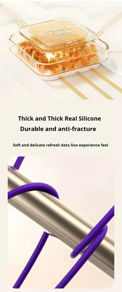 KALINI 4-in-1 USB Type-C Fast Charging Cable, 240W, LED, Lightning 1M White PD 3.1