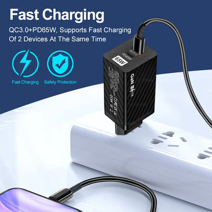 KALINI 65W GaN Fast Charger USB QC 3.0 Wall Charger UK