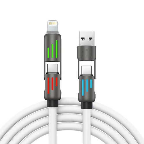 KALINI 4-in-1 USB Type-C Fast Charging Cable, 240W, LED, Lightning 1M White PD 3.1