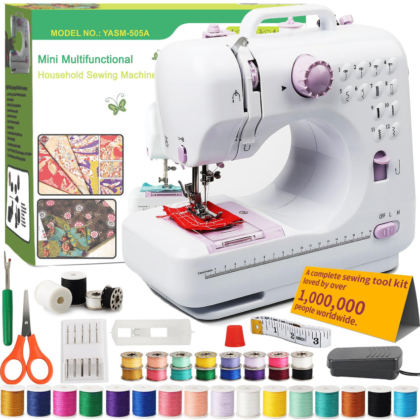 Sewing Machine for Beginners 12-Stitch Portable with Foot Pedal & UK Plug