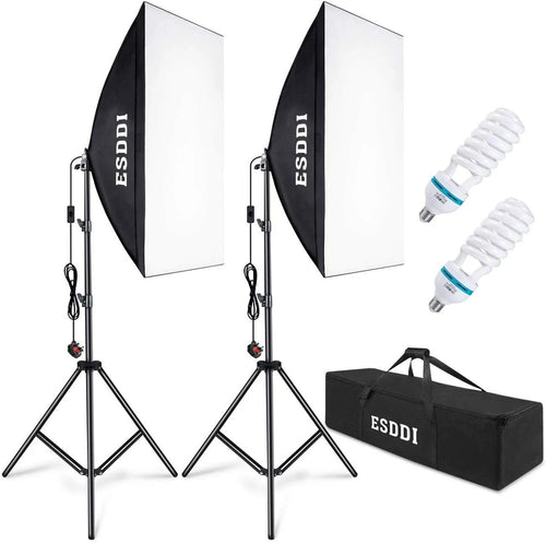 ESDDI Softbox Photography Lighting Kit 20 x 28 inch with 800W and 5500K Soft Lights, Continuous Lighting for Portraits and Product Shooting with Carry Bag