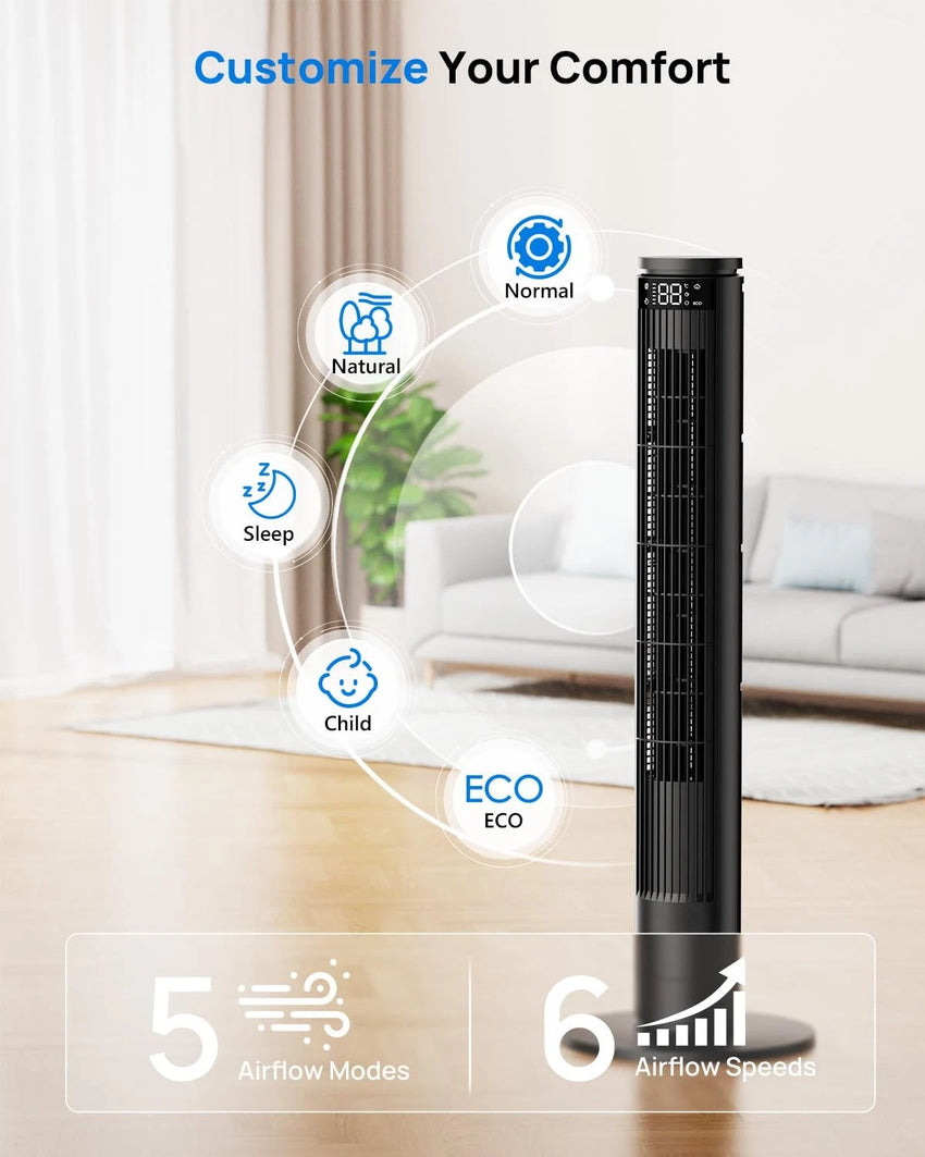 Tower Fan 92cm LED Display Silent Remote 6 Speeds 5 Modes 70ÃÂ° Oscillation Timer Ã¢ÂÂ 92cm